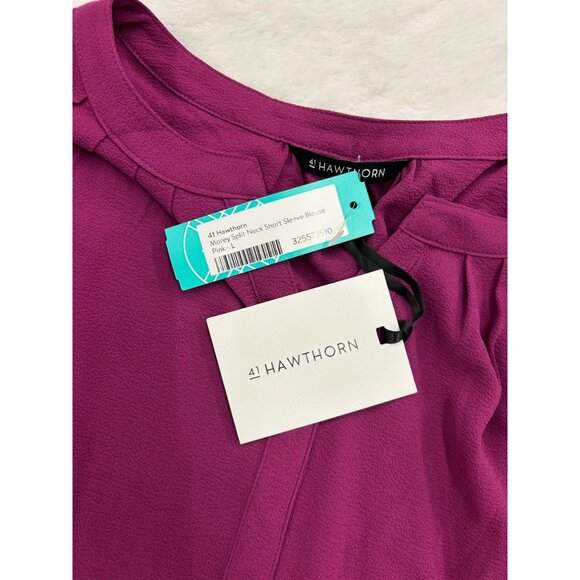 41 Hawthorn Morey Split Neck Short Sleeve Blouse Pink Large NWT - Picture 6 of 11